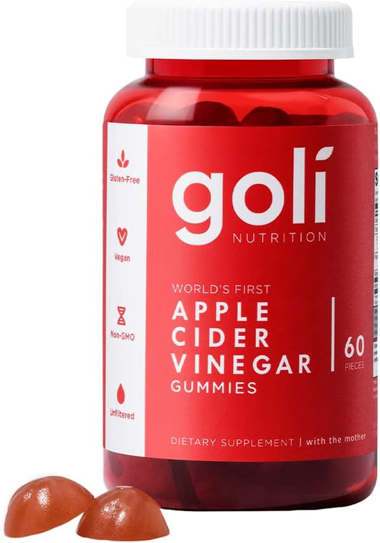 Goli Apple Cider Vinegar Gummy Vitamins - 60 Count - Vitamin B12, Gelatin-Free, Gluten-Free, Vegan & Non-GMO | Goli apple cider vinegar gummies