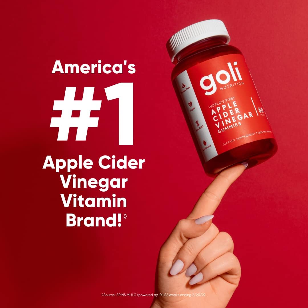 Goli Apple Cider Vinegar Gummy Vitamins - 60 Count - Vitamin B12, Gelatin-Free, Gluten-Free, Vegan & Non-GMO | Goli apple cider vinegar gummies