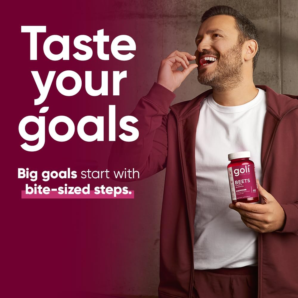 Goli Beets Cardio Gummy - 60 Count - 100mg CoQ10 & Beet Root Extract - Gluten-Free, Vegan, Non-GMO, and Gelatin-Free. Nature's Great Superfood.