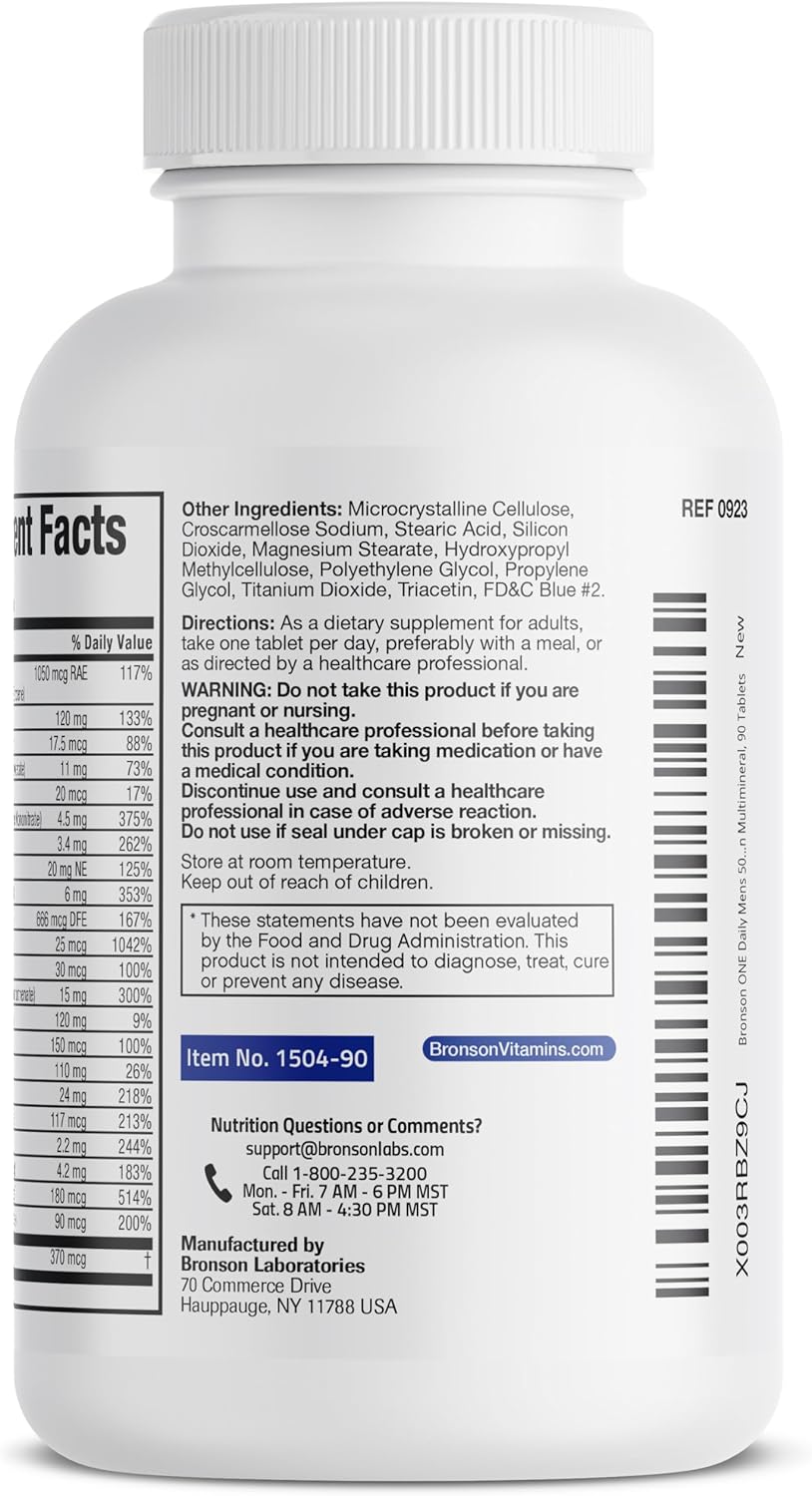 Bronson ONE Daily Mens 50+ Complete Multivitamin Multimineral, 90 Tablets