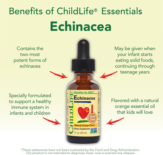 Childlife Echinacea for Kids - Immune Booster for Kids, All-Natural, Gluten-Free, Allergen-Free, Kids Echinacea Drops - Natural Orange Flavor, 1-Ounce Bottle (1 Fl Oz ) 30ml