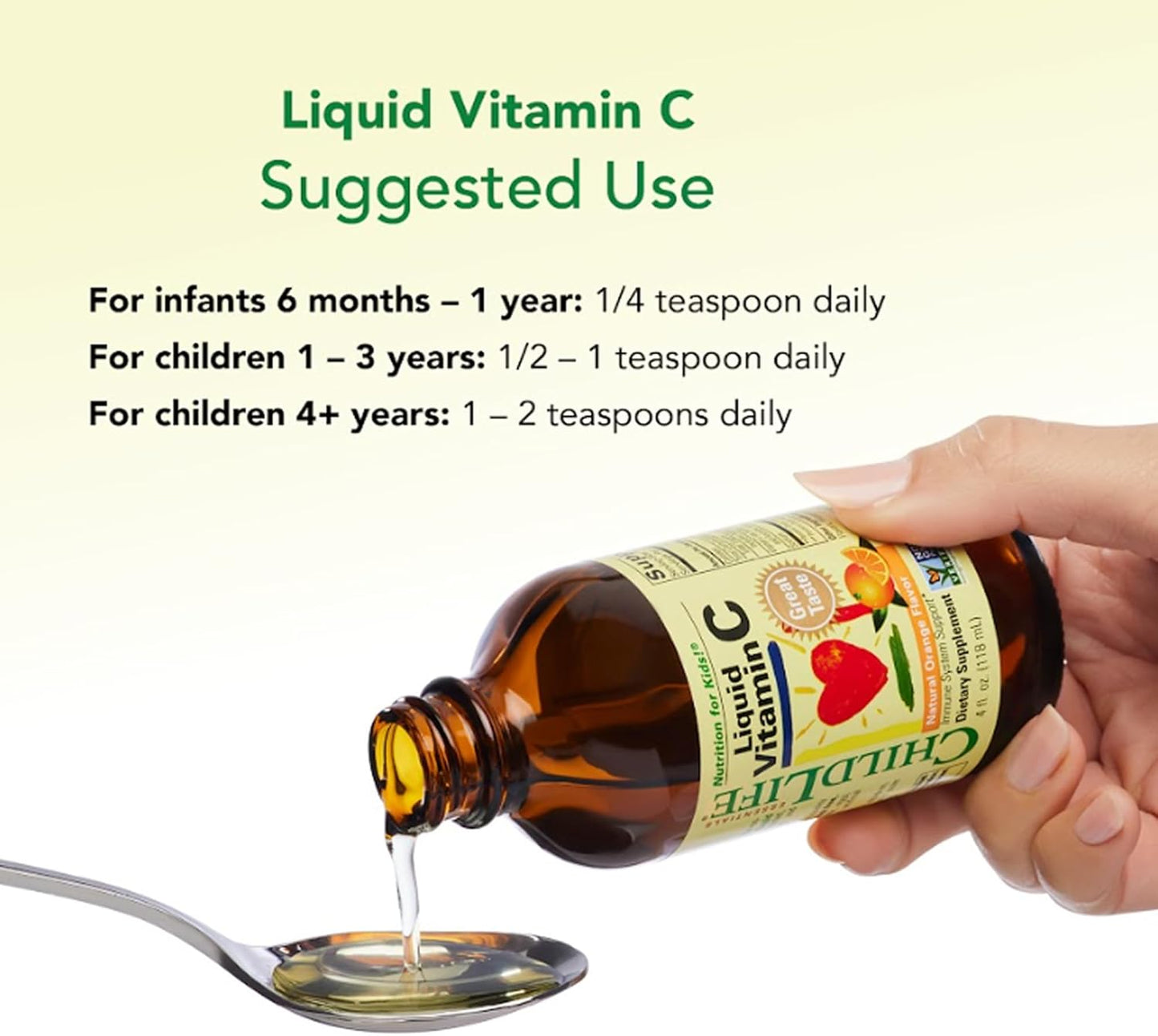 Childlife Vitamin C - Vitamin C Liquid for Kids, Toddlers, & Babies, Pure Vitamin C Supplement, Immune System Support, Natural Orange Flavor, 118ml