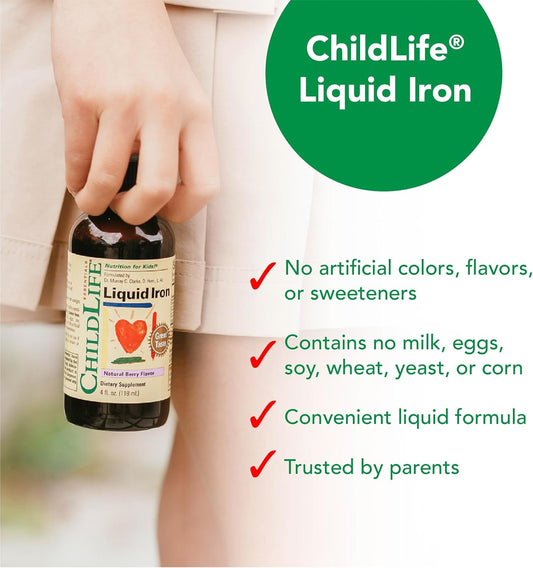 Childlife Liquid Iron - Liquid Iron Supplements for Kids, Iron Drops, Toddler Iron Supplement, Iron Liquid, Iron for Kids, Baby Iron Supplement, Gluten Free - Natural Berry, 118ml
