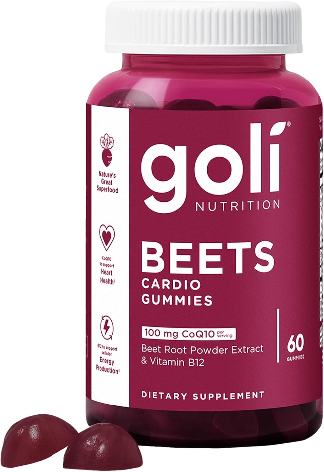 Goli Beets Cardio Gummy - 60 Count - 100mg CoQ10 & Beet Root Extract - Gluten-Free, Vegan, Non-GMO, and Gelatin-Free. Nature's Great Superfood.