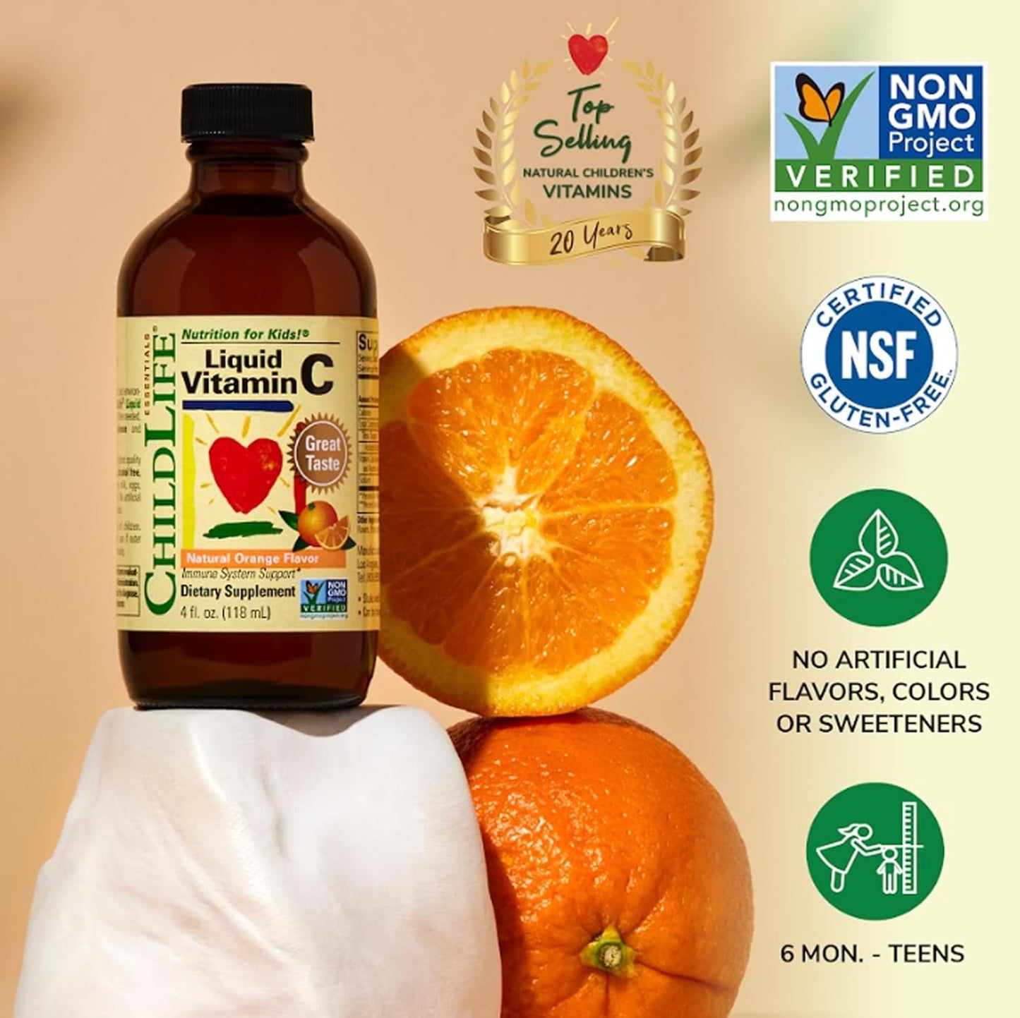 Childlife Vitamin C - Vitamin C Liquid for Kids, Toddlers, & Babies, Pure Vitamin C Supplement, Immune System Support, Natural Orange Flavor, 118ml