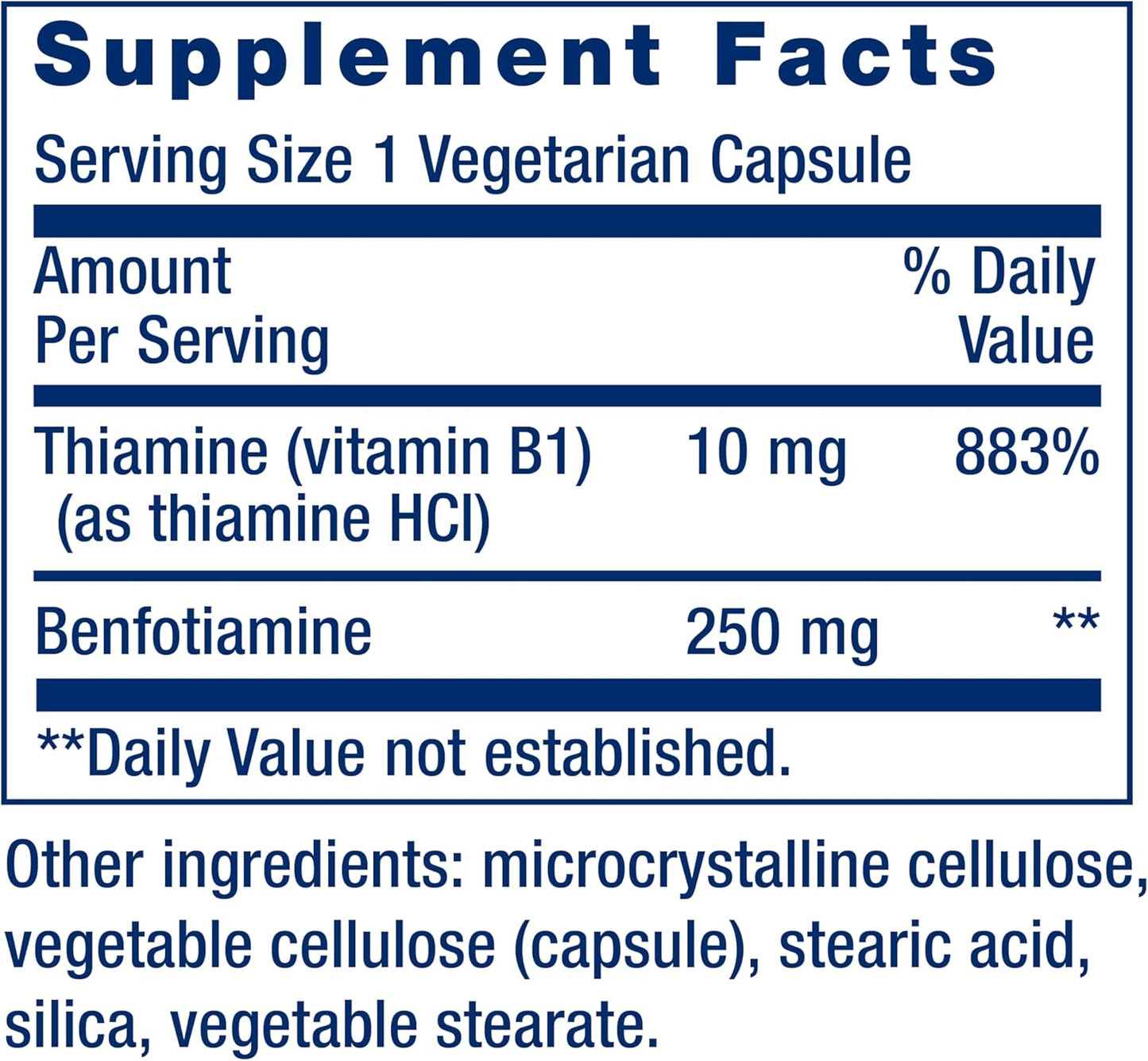 Life Extension Mega Benfotiamine, 250 mg, a Fat-Soluble Form of thiamine, Healthy Metabolism, Ultra-bioavailable Vitamin B1, high Potency, Gluten-Free, Non-GMO, Vegetarian, 120 Capsules
