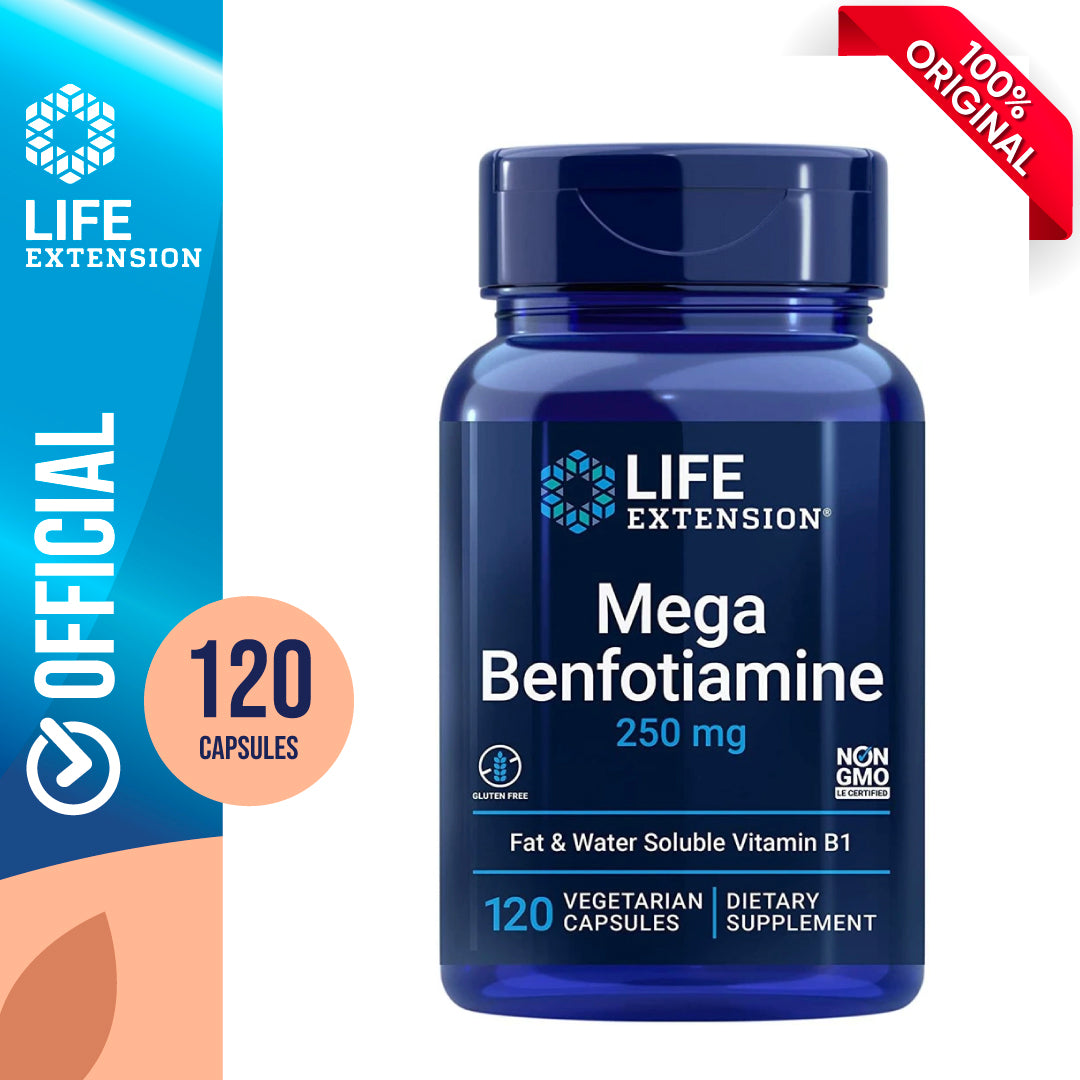 Life Extension Mega Benfotiamine, 250 mg, a Fat-Soluble Form of thiamine, Healthy Metabolism, Ultra-bioavailable Vitamin B1, high Potency, Gluten-Free, Non-GMO, Vegetarian, 120 Capsules