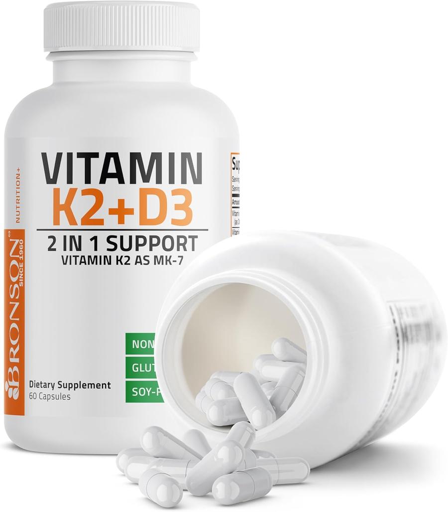 Bronson Vitamin K2 D3 (MK7) Supplement Non-GMO Formula Vitamin D3 5000IU (125 mcg)