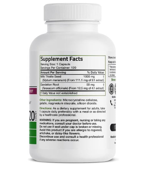Bronson Milk Thistle Dandelion 1000mg 120 caps | Silymarin Marianum