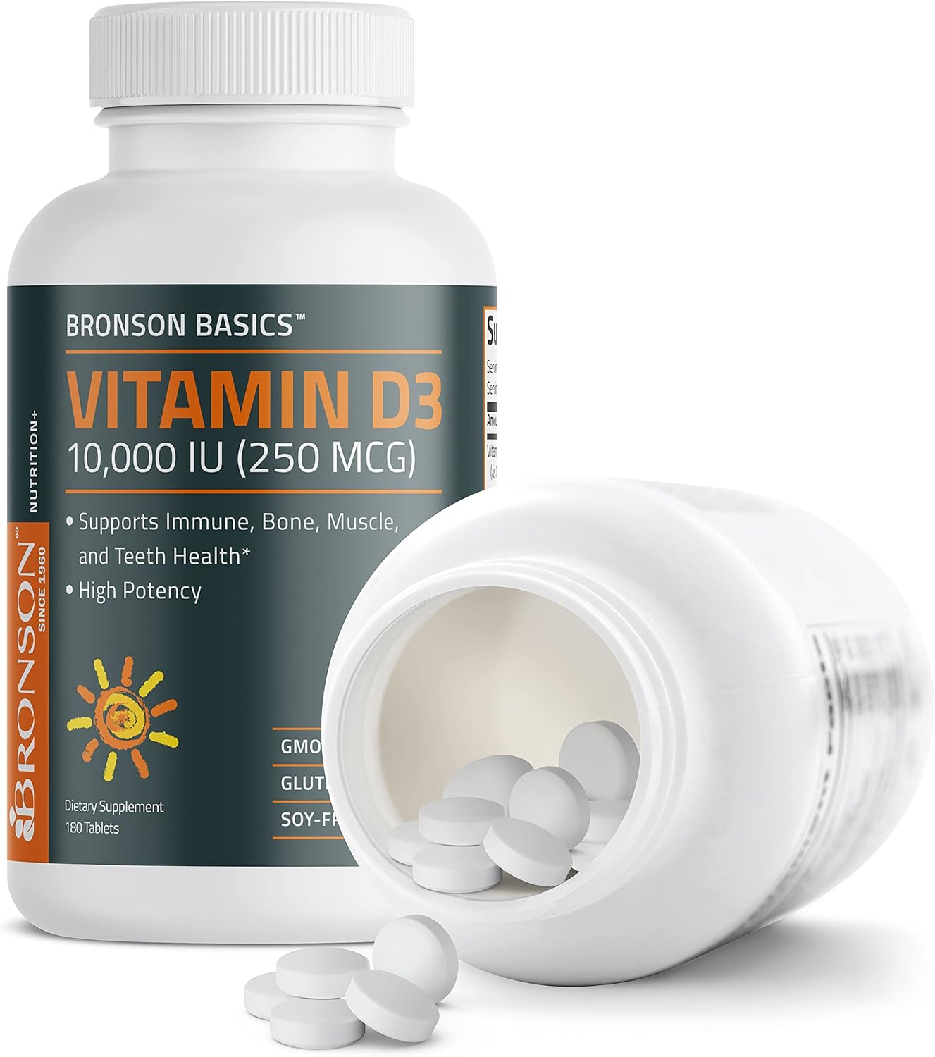 Bronson Vitamin D3 10,000 IU (250 MCG) for Healthy Muscle Function and Immune Support, Non-GMO, 180 Tablets