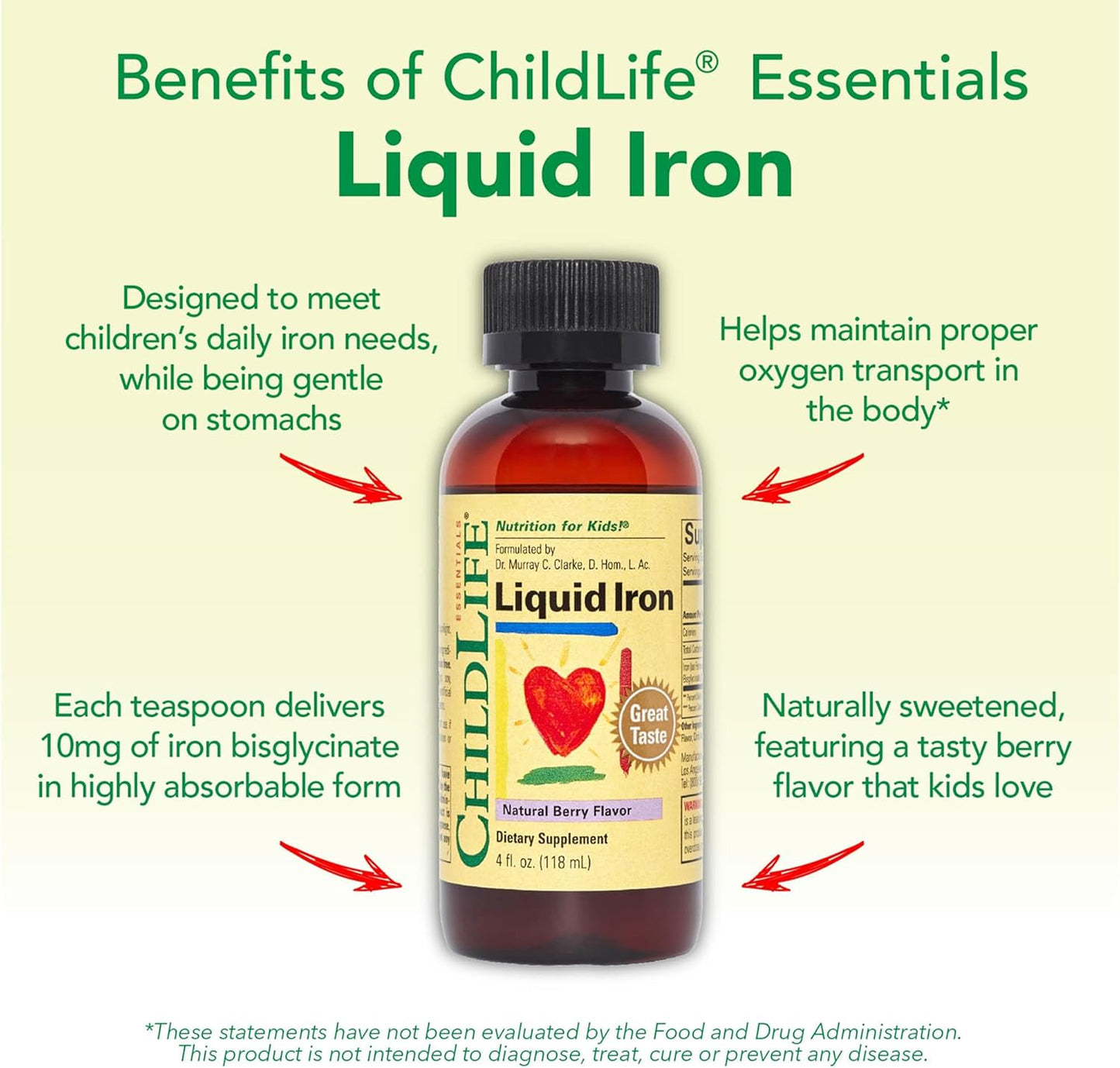 Childlife Liquid Iron - Liquid Iron Supplements for Kids, Iron Drops, Toddler Iron Supplement, Iron Liquid, Iron for Kids, Baby Iron Supplement, Gluten Free - Natural Berry, 118ml