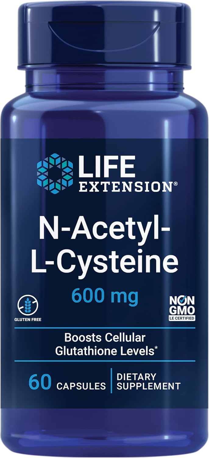 Life Extension N-Acetyl-L-Cysteine (NAC), Immune Response, Respiratory Health, Liver Health, NAC 600 mg, antioxidant Defense, Free radicals, Easy to Absorb, 60 Capsules
