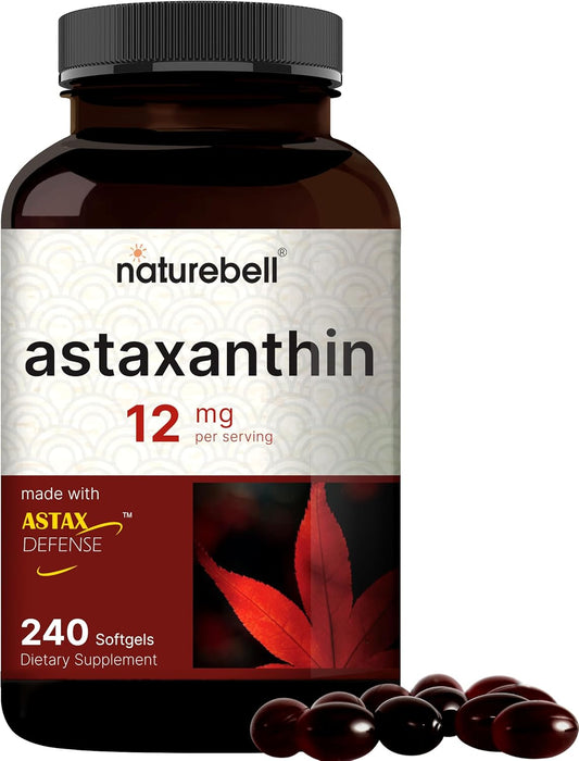 NatureBell Astaxanthin 12mg, 240 Softgels, Dibuat dengan Astax (Kekuatan Maks dari MicroAlgae), Antioksidan Alami untuk Kesehatan Kulit & Mata – Non-GMO & Tanpa Gluten, Persediaan 4 Bulan