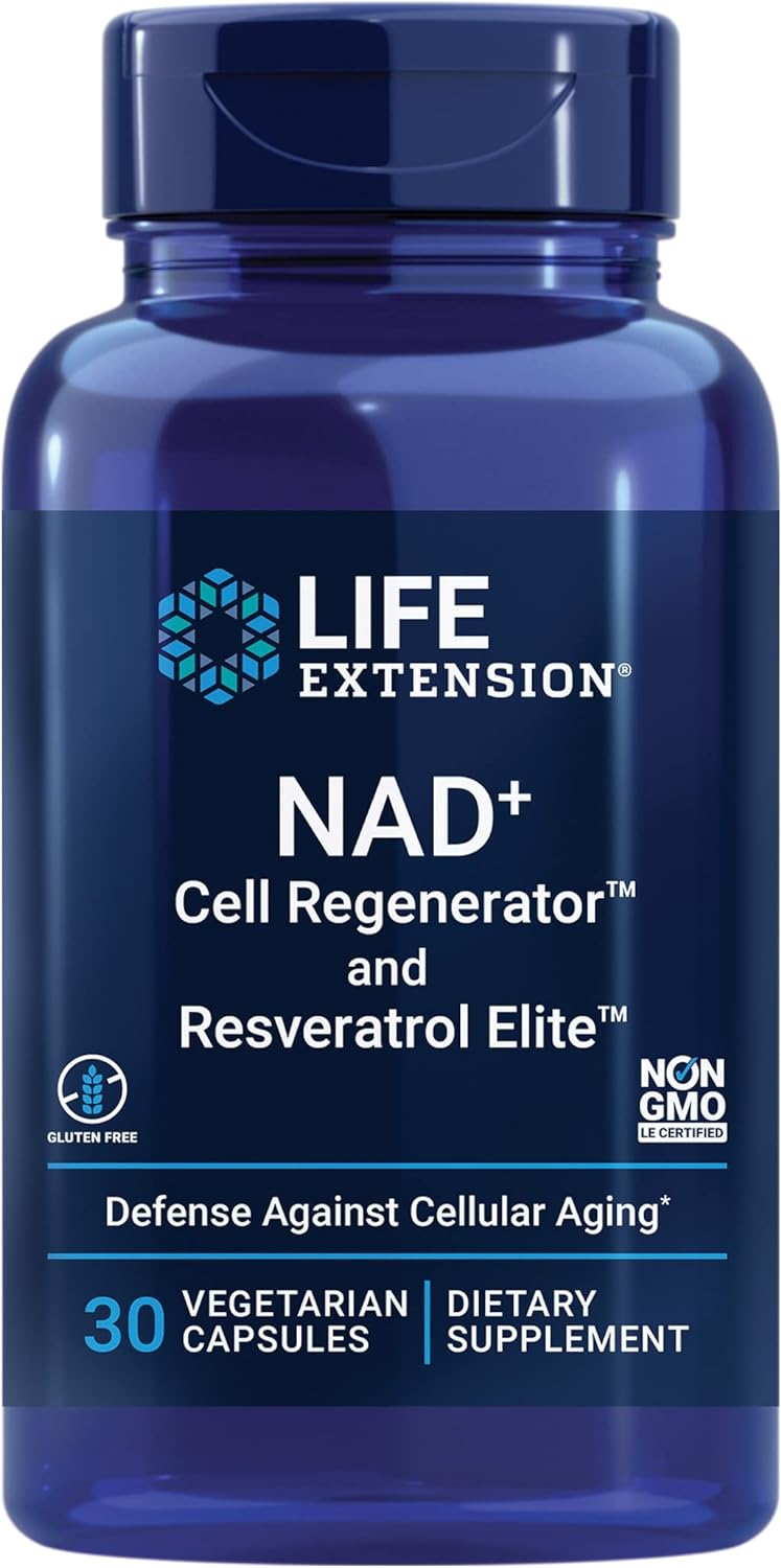 Life Extension NAD+ Cell Regenerator dan Resveratrol Elite | 30 caps| NIAGEN nicotinamide riboside, Trans-resveratrol, quercetin, Fisetin, untuk Panjang Umur, Energi, dan Stres oksidatif