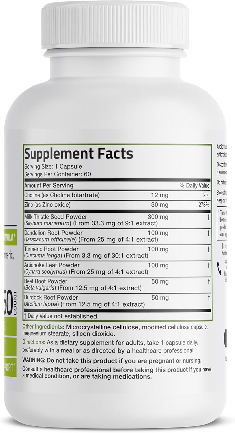 Bronson Liver Detox Advanced Detox & Cleansing Formula Supports Health Liver Function with Milk Thistle, Dandelion Root, Turmeric, Artichoke Leaf & More, Non-GMO, 60 Vegetarian Capsules