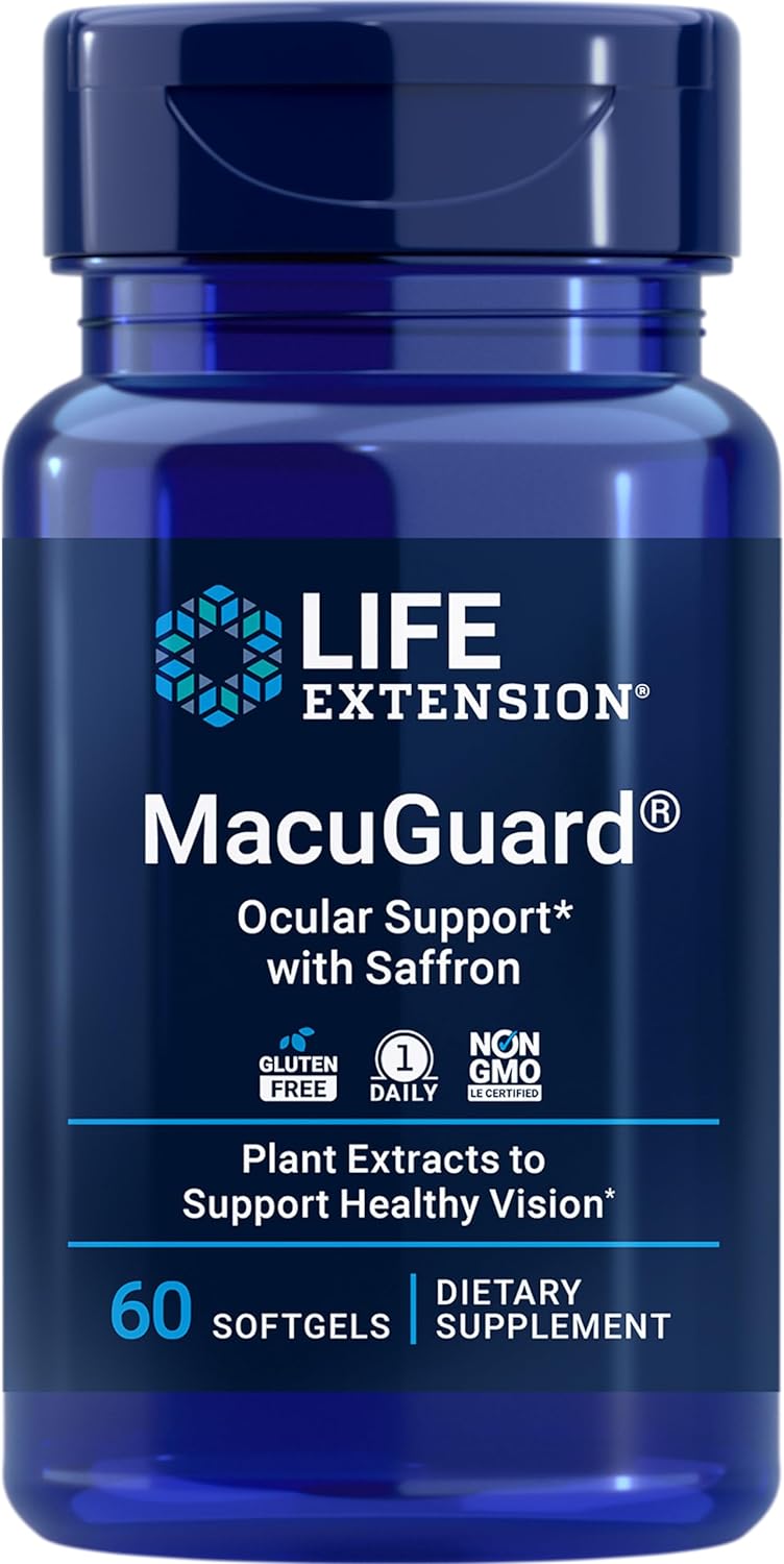 Life Extension MacuGuard Ocular Support dengan Saffron 60 softgel – Suplemen Kesehatan Mata untuk Penglihatan Sehat – dengan lutein, meso-zeaxanthin, zeaxanthin, saffron – Bebas gluten, Non-GMO