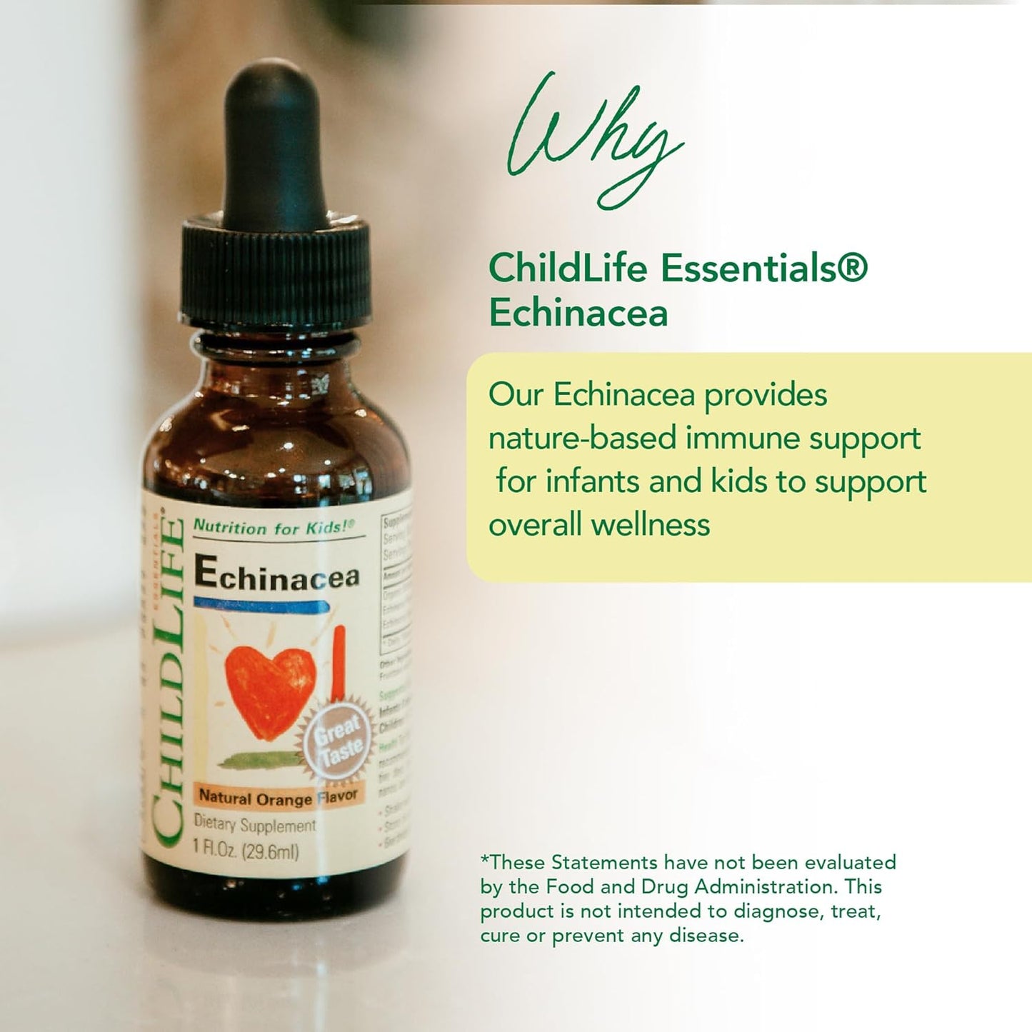 Childlife Echinacea for Kids - Immune Booster for Kids, All-Natural, Gluten-Free, Allergen-Free, Kids Echinacea Drops - Natural Orange Flavor, 1-Ounce Bottle (1 Fl Oz ) 30ml