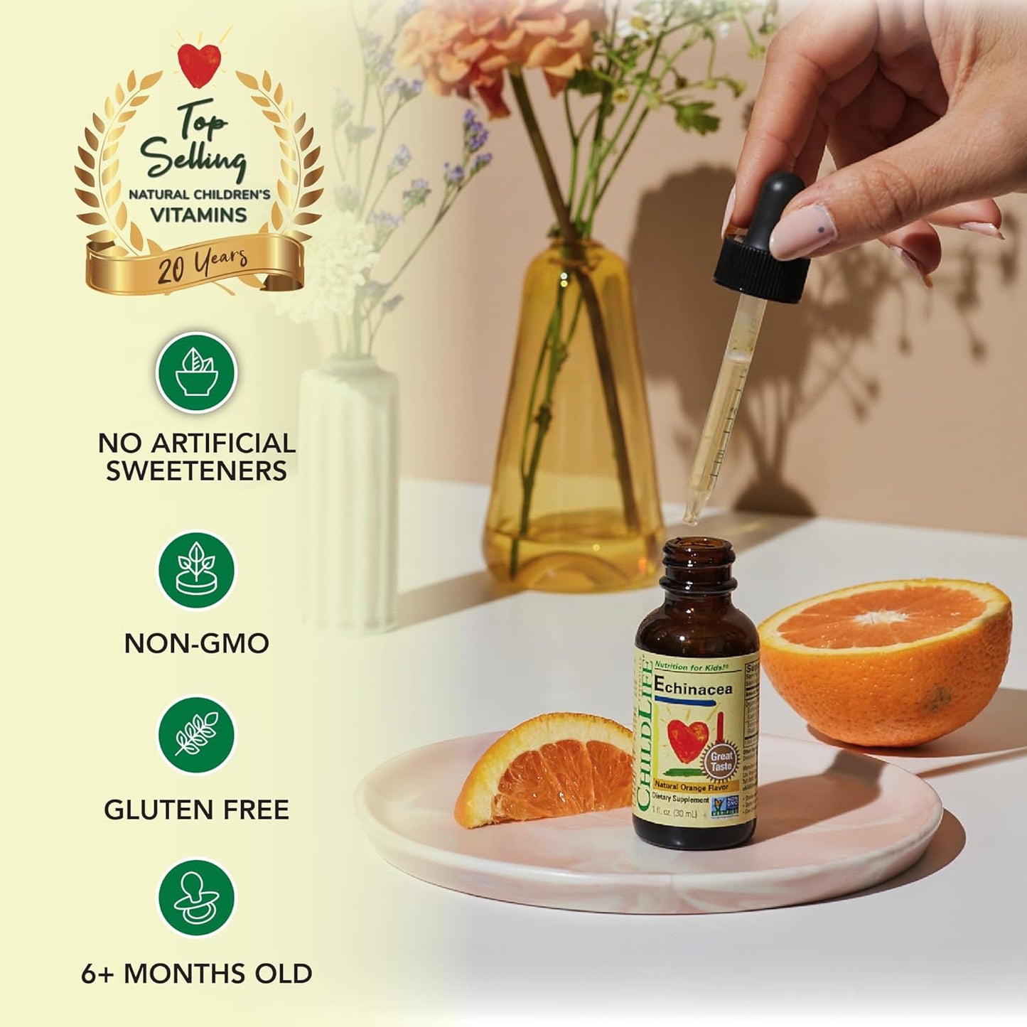 Childlife Echinacea for Kids - Immune Booster for Kids, All-Natural, Gluten-Free, Allergen-Free, Kids Echinacea Drops - Natural Orange Flavor, 1-Ounce Bottle (1 Fl Oz ) 30ml