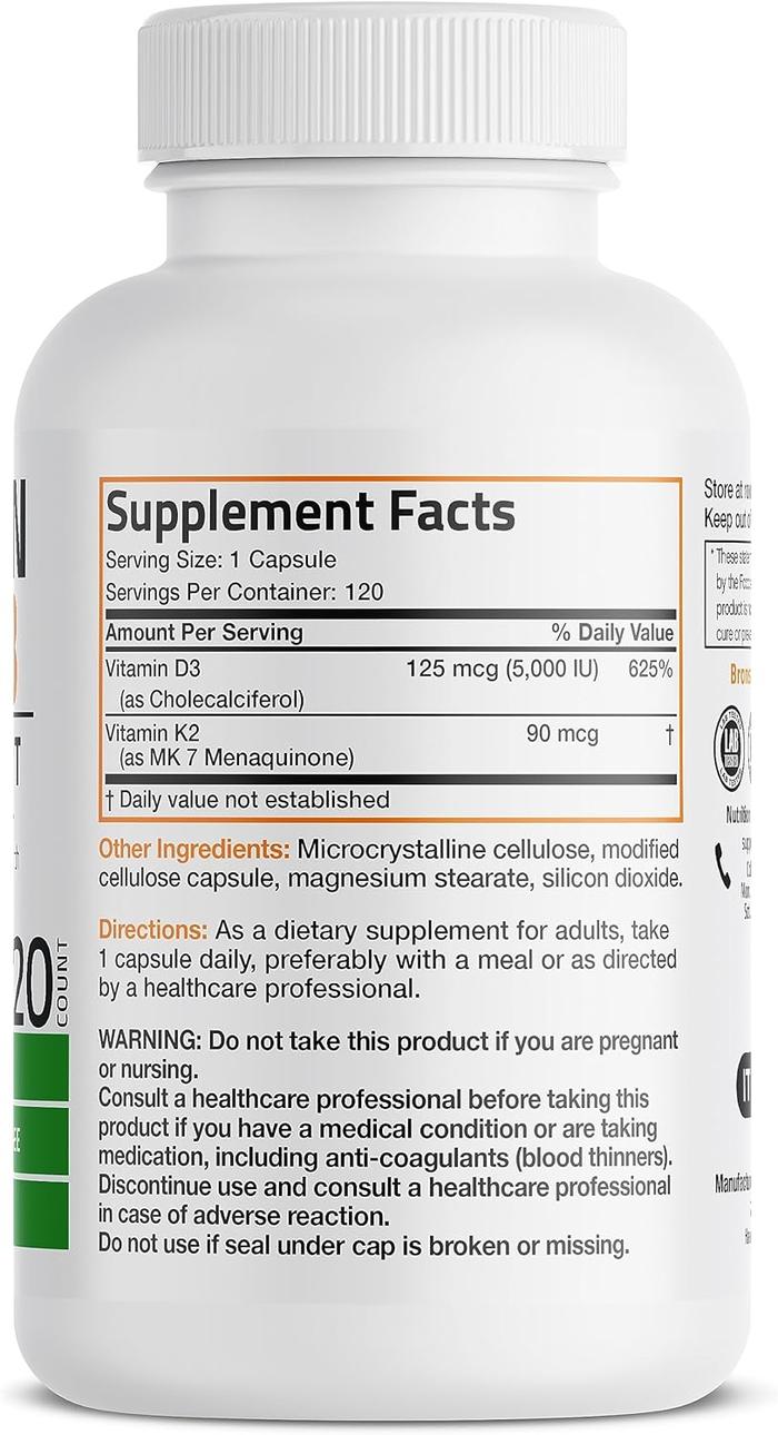 Bronson K2 D3 | Bronson Vitamin K2 D3 5000 IU | 120 tabs | Bronson D3 K2 Bone & Health Support