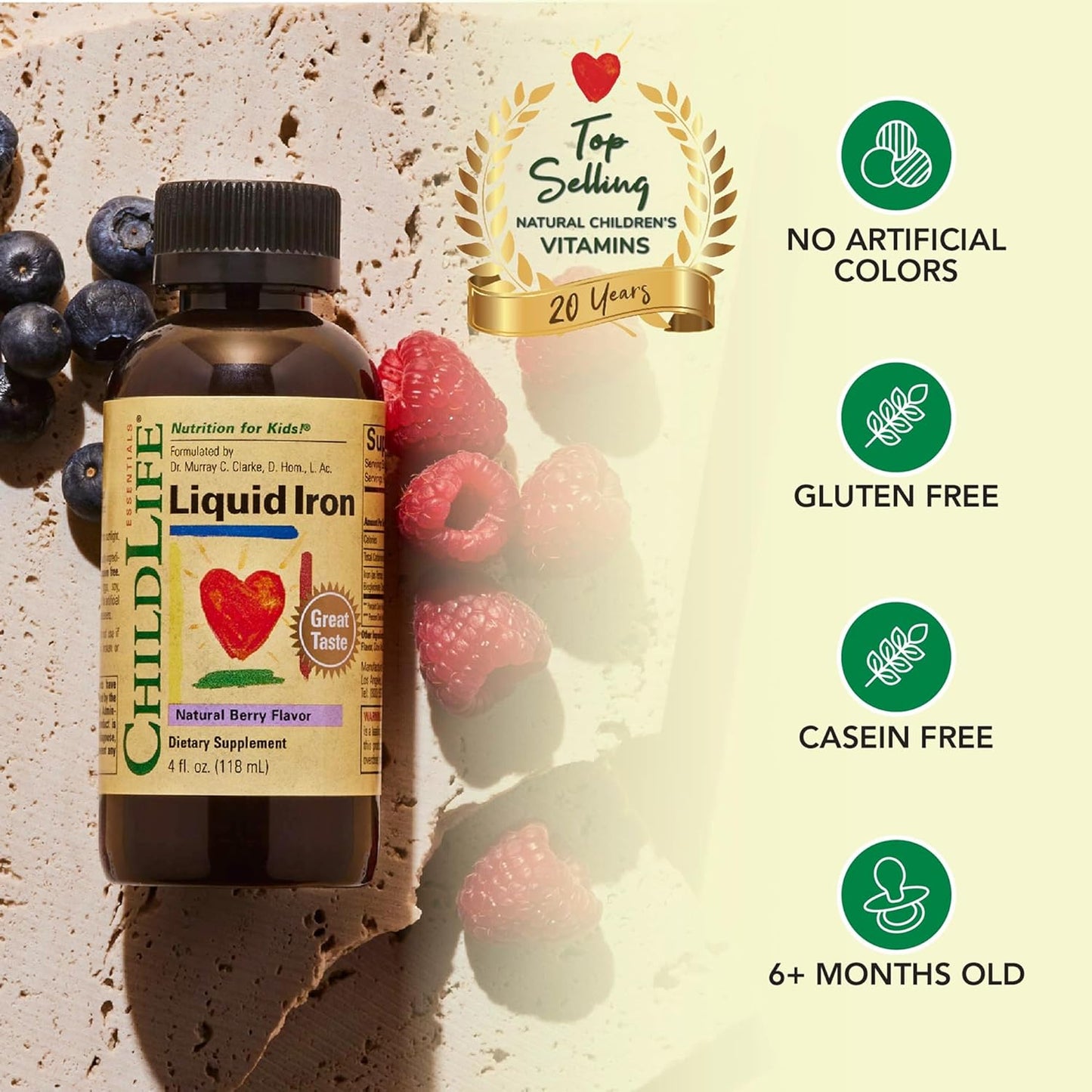 Childlife Liquid Iron - Liquid Iron Supplements for Kids, Iron Drops, Toddler Iron Supplement, Iron Liquid, Iron for Kids, Baby Iron Supplement, Gluten Free - Natural Berry, 118ml