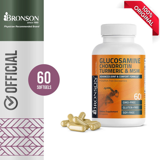 Bronson Glucosamine Chondroitin Turmeric & MSM Advanced Joint & Cartilage Formula, Supports Healthy Joints, Mobility & Cartilage - Non-GMO, 60 Capsules