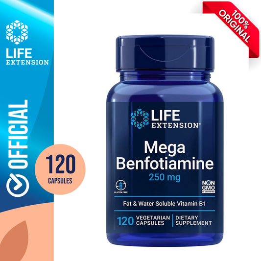 Life Extension Mega Benfotiamine, 250 mg, a Fat-Soluble Form of thiamine, Healthy Metabolism, Ultra-bioavailable Vitamin B1, high Potency, Gluten-Free, Non-GMO, Vegetarian, 120 Capsules