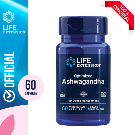 Life Extension Optimized Ashwagandha - Stress Management Supplement for a Healthy Stress Response, Focus, Memory, Stress Relief - Vegetarian, Gluten-Free, Non-GMO, 60 Capsules