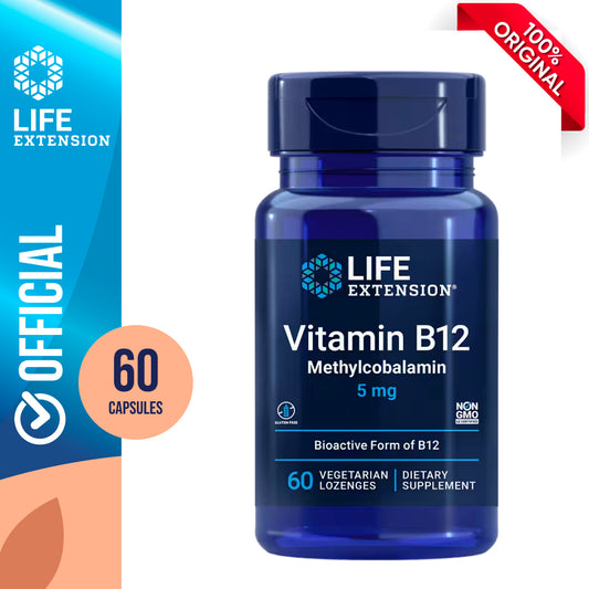 Life Extension Vitamin B12 Methylcobalamin, Nerve Health Supplement, Cognitive Support, Energy Vitamin, methylcobalamin B12, 5 mg, Quick-Dissolving, Gluten-Free, Non-GMO, Vegetarian, 60 lozenges