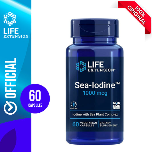 Life Extension Sea-Iodine, kelp and bladderwrack-derived iodine, supports healthy levels of this essential nutrient for thyroid health and beyond, non-GMO, gluten-free, vegetarian, 60 capsules