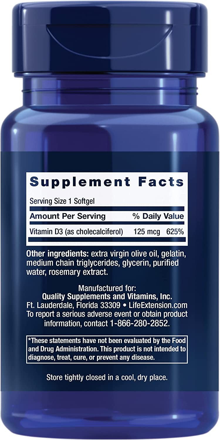 Life Extension Vitamin D3 5000 IU (125 mcg) - 60 Softgel