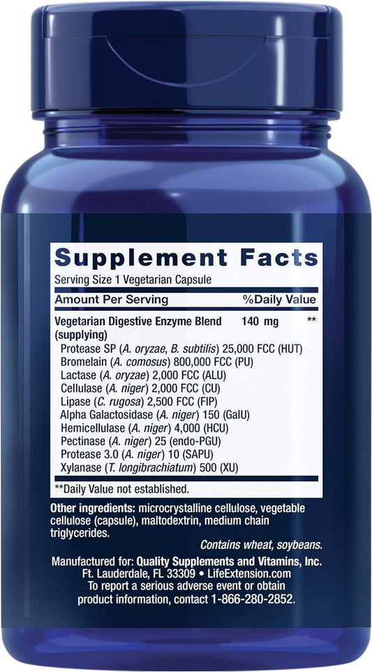 Life Extension Enhanced Super Digestive Enzymes - Digestive Health Support Supplement - Protease - Targets fat, protein, carb Digestion 60 Capsules