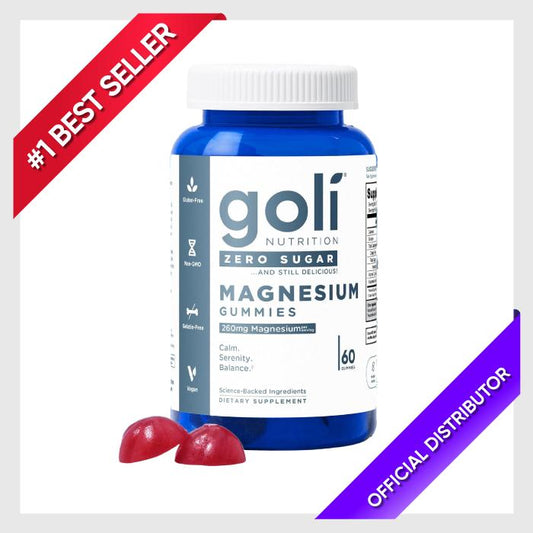Zero Sugar Goli Magnesium Gummies - 260mg Magnesium, Vitamin D, No Artificial Sweeteners, No Sugar Alcohols. Gelatin-Free, Gluten-Free, Vegan & Non-GMO
